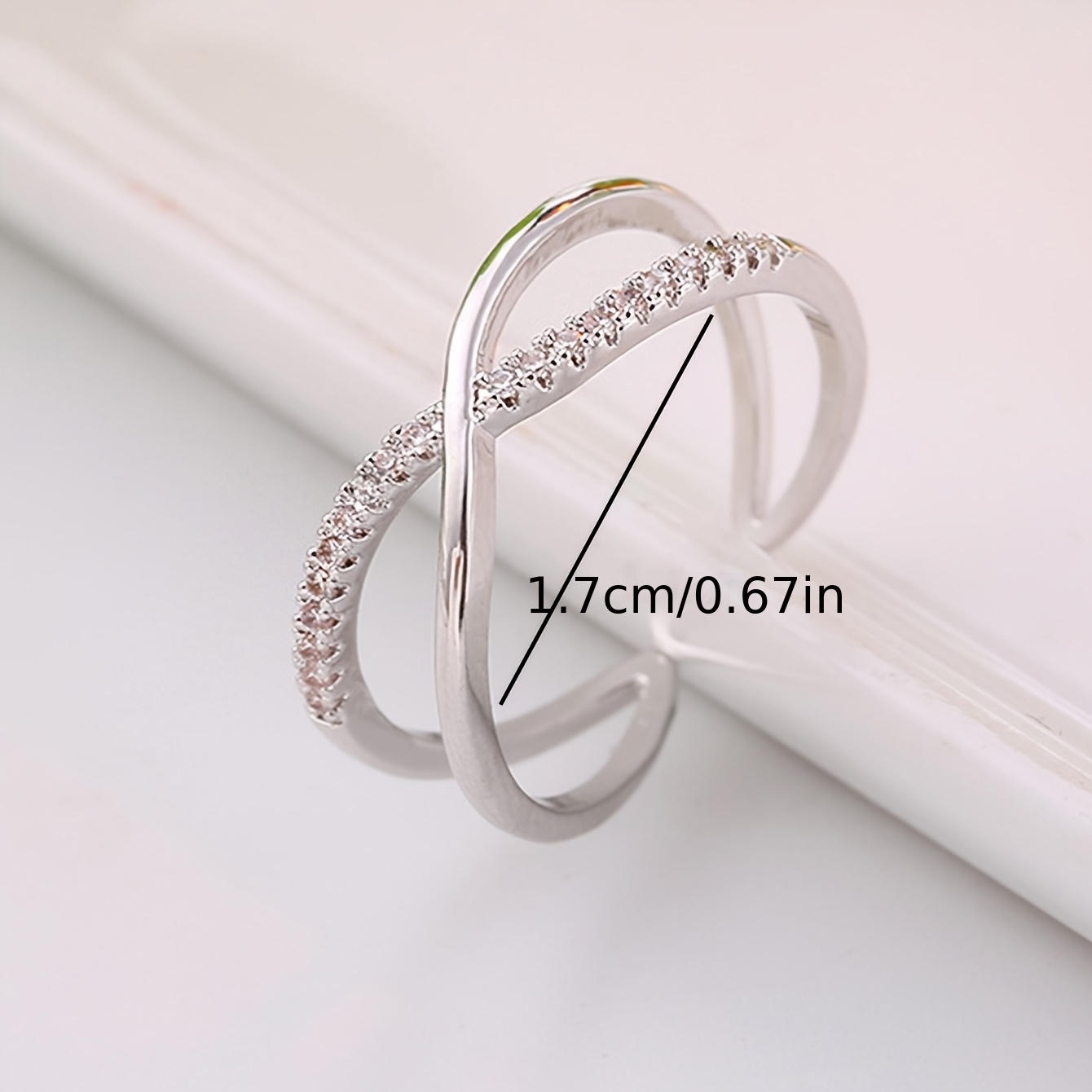 Women's Half-Tessellation Cross Open Ring with Zirconia